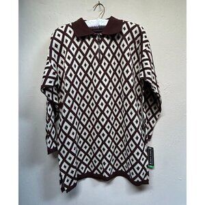 New Knitwear by Karen Lessly Womens Small 1/4 Zip Pullover Sweater Brown Diamond